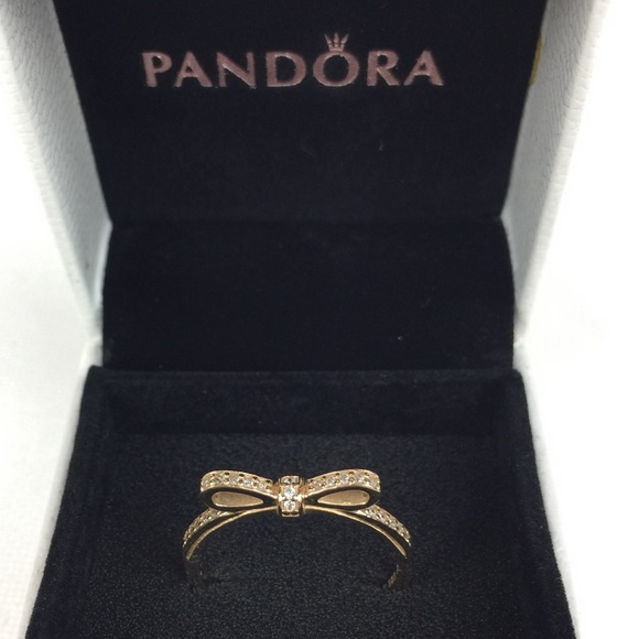Pandora Jewelry - Pandora 14k yellow gold CZ Sparkling Bow Ring Sz9